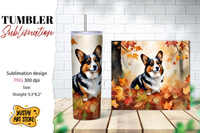 Fall tumbler wrap. Fall dog sublimation design. Corgi design Sublimation Yustaf Art Store 