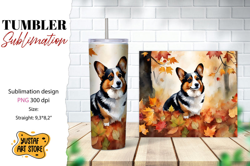 Fall tumbler wrap. Fall dog sublimation design. Corgi design Sublimation Yustaf Art Store 