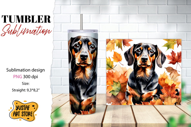 Fall tumbler wrap. Fall dog sublimation design. Dachshund Sublimation Yustaf Art Store 
