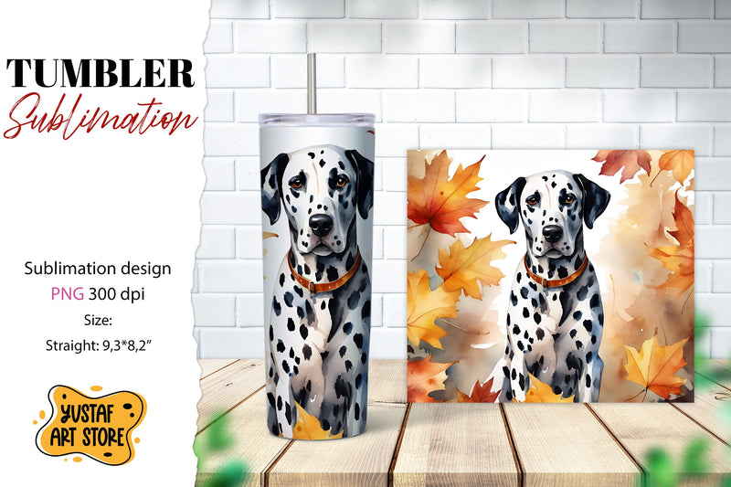 Fall tumbler wrap. Fall dog sublimation design. Dalmatian Sublimation Yustaf Art Store 