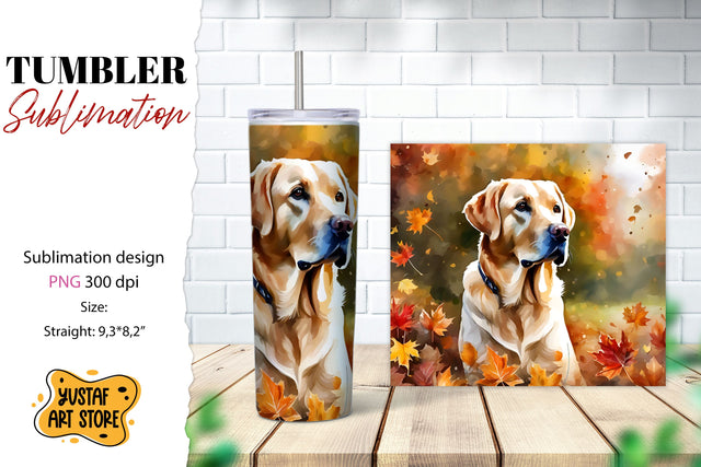 Fall tumbler wrap. Fall dog sublimation design. Labrador Sublimation Yustaf Art Store 