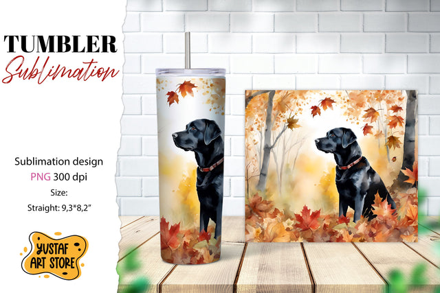 Fall tumbler wrap. Fall dog sublimation design. Labrador Sublimation Yustaf Art Store 