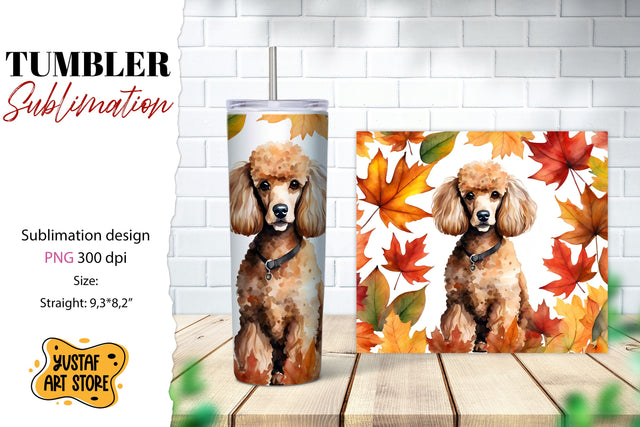 Fall tumbler wrap. Fall dog sublimation design. Poodle Sublimation Yustaf Art Store 