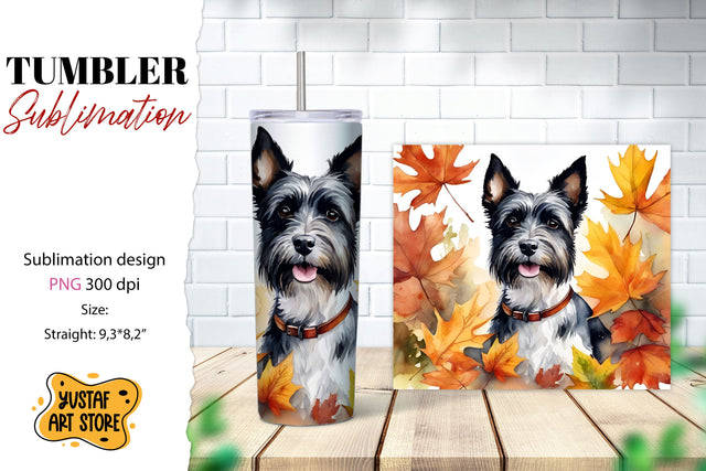 Fall tumbler wrap. Fall dog sublimation design. Terrier PNG Sublimation Yustaf Art Store 