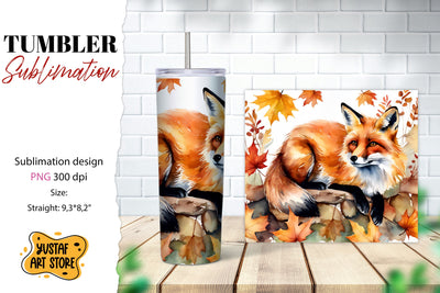 Fall tumbler wrap. Fall Fox sublimation design. Fox PNG Sublimation Yustaf Art Store 