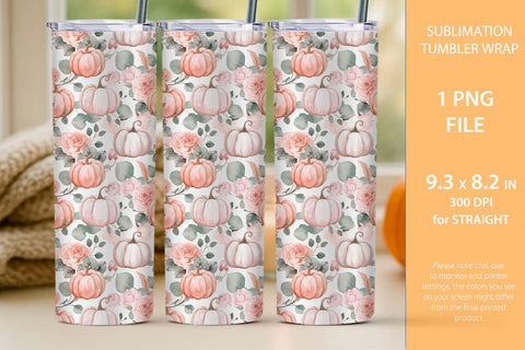 fall tumbler wrap, fall mug wrap, pink pumpkin Sublimation KMarinaDesign 