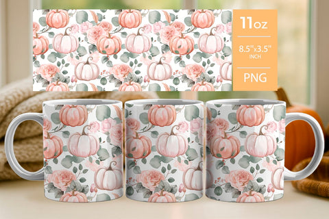 fall tumbler wrap, fall mug wrap, pink pumpkin Sublimation KMarinaDesign 