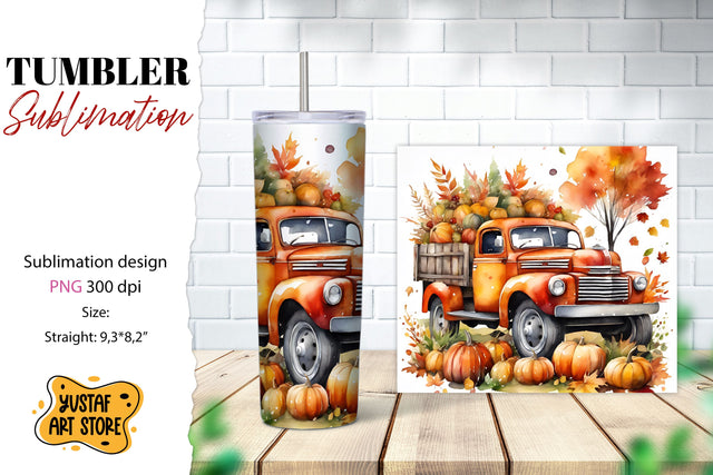 Fall tumbler wrap. Fall truck sublimation. Sublimation Yustaf Art Store 
