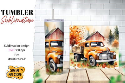Fall tumbler wrap. Fall truck sublimation. Sublimation Yustaf Art Store 