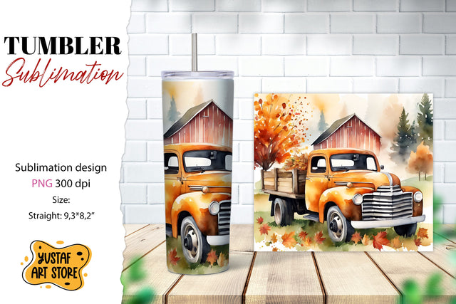 Fall tumbler wrap. Fall truck sublimation. Sublimation Yustaf Art Store 