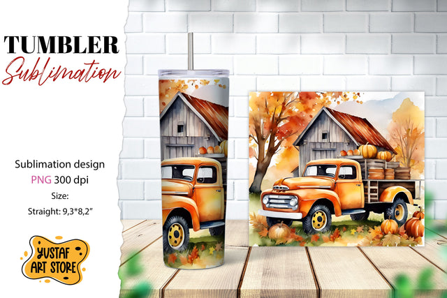 Fall tumbler wrap. Fall truck sublimation. Sublimation Yustaf Art Store 
