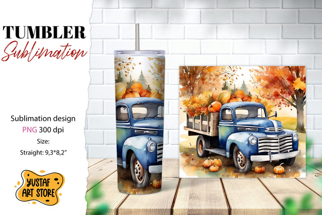 Fall tumbler wrap. Fall truck sublimation. Sublimation Yustaf Art Store 