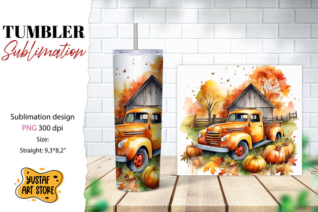 Fall tumbler wrap. Fall truck sublimation. Sublimation Yustaf Art Store 