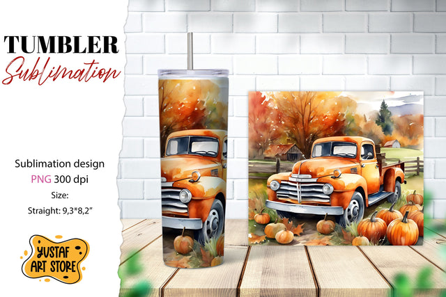 Fall tumbler wrap. Fall truck sublimation. Sublimation Yustaf Art Store 