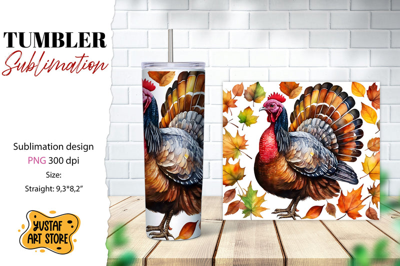 Fall tumbler wrap. Thanksgiving sublimation design. Turkey Sublimation Yustaf Art Store 