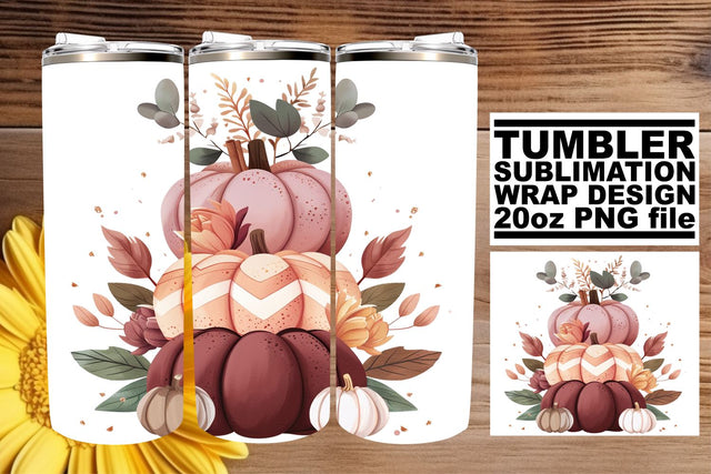 Fall Tumbler Wrap Watercolor Pumpkin 20oz Sublimation afrosvg 