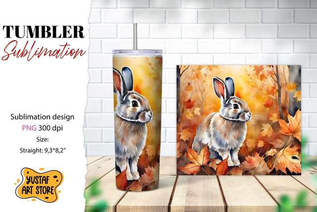 Fall tumbler wrap.Fall Bunny sublimation design.Forest Bunny Sublimation Yustaf Art Store 
