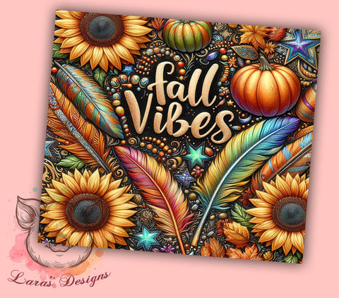 Fall Vibes 20 oz Skinny Tumbler Sublimation Design, Straight & Tapered Tumbler Png, Floral Pumpkin Tumbler Png, Digital Download PNG Sublimation Lara' s Designs 
