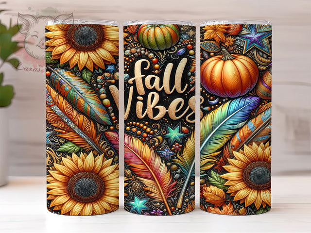 Fall Vibes 20 oz Skinny Tumbler Sublimation Design, Straight & Tapered Tumbler Png, Floral Pumpkin Tumbler Png, Digital Download PNG Sublimation Lara' s Designs 