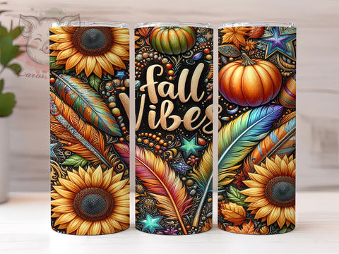 Fall Vibes 20 oz Skinny Tumbler Sublimation Design, Straight & Tapered Tumbler Png, Floral Pumpkin Tumbler Png, Digital Download PNG Sublimation Lara' s Designs 