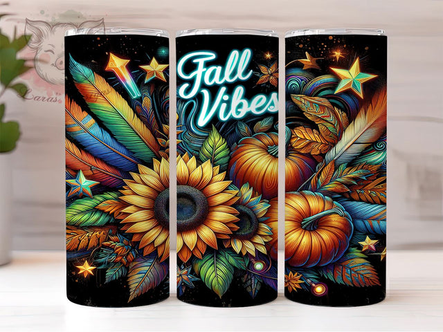 Fall Vibes 20 oz Skinny Tumbler Sublimation Design, Straight & Tapered Tumbler Png, Floral Pumpkin Tumbler Png, Digital Download PNG Sublimation Lara' s Designs 