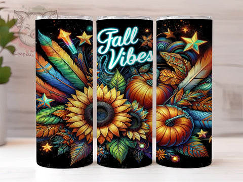 Fall Vibes 20 oz Skinny Tumbler Sublimation Design, Straight & Tapered Tumbler Png, Floral Pumpkin Tumbler Png, Digital Download PNG Sublimation Lara' s Designs 