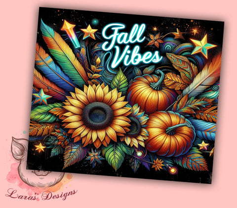 Fall Vibes 20 oz Skinny Tumbler Sublimation Design, Straight & Tapered Tumbler Png, Floral Pumpkin Tumbler Png, Digital Download PNG Sublimation Lara' s Designs 