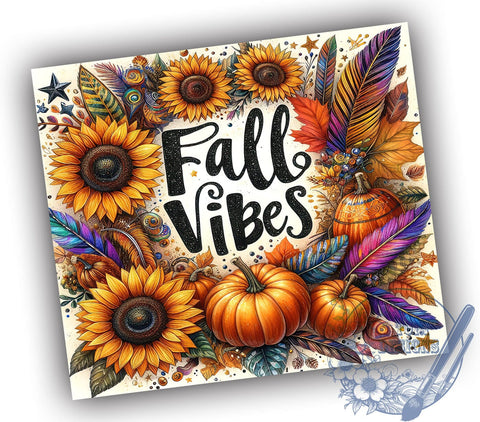 Fall Vibes 20oz Skinny Tumbler PNG, Autumn Tumbler Sublimation Wrap, Straight & Tapered Tumbler Wrap, Instant Digital Download Sublimation ToriDesigns 