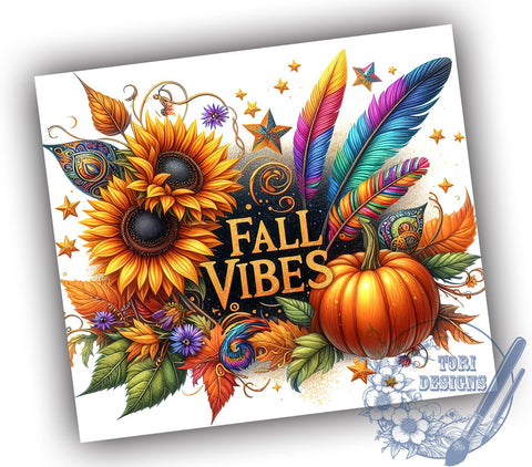 Fall Vibes 20oz Skinny Tumbler PNG, Autumn Tumbler Sublimation Wrap, Straight & Tapered Tumbler Wrap, Instant Digital Download Sublimation ToriDesigns 