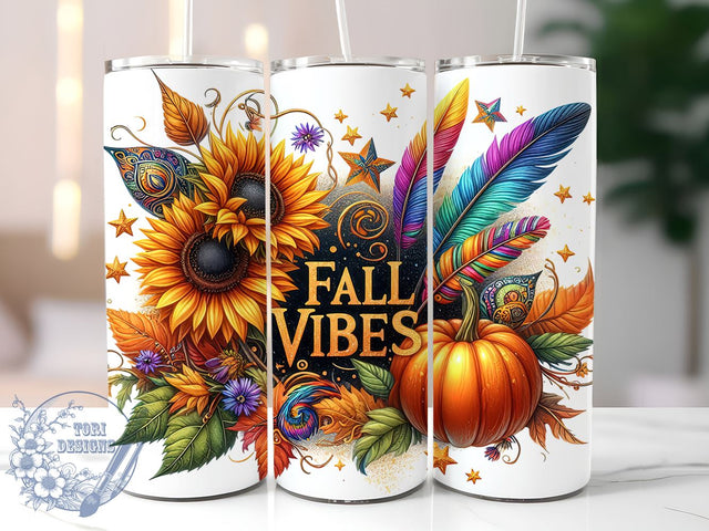 Fall Vibes 20oz Skinny Tumbler PNG, Autumn Tumbler Sublimation Wrap, Straight & Tapered Tumbler Wrap, Instant Digital Download Sublimation ToriDesigns 