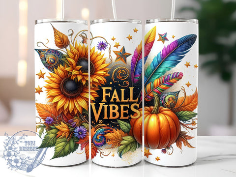Fall Vibes 20oz Skinny Tumbler PNG, Autumn Tumbler Sublimation Wrap, Straight & Tapered Tumbler Wrap, Instant Digital Download Sublimation ToriDesigns 