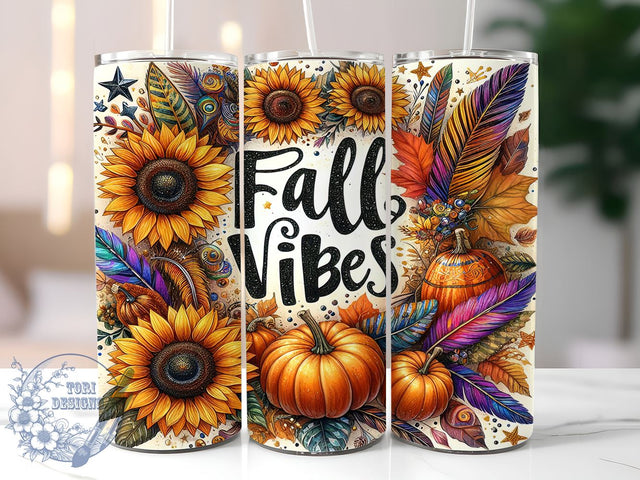 Fall Vibes 20oz Skinny Tumbler PNG, Autumn Tumbler Sublimation Wrap, Straight & Tapered Tumbler Wrap, Instant Digital Download Sublimation ToriDesigns 