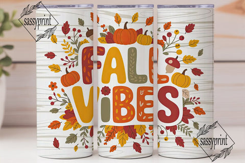 Fall Vibes 20oz Tumbler Wrap Sublimation sassyprint 