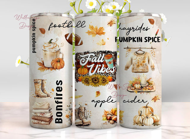 Fall Vibes 40oz Tumbler Wrap - PNG Tumbler Design Sublimation Designs Downloads - Autumn Pumpkin Sublimation Tumbler with Handle Wrap Sublimation WillowSageDesign 