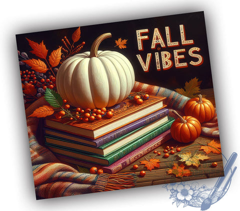 Fall Vibes Books Pumpkin 20oz Skinny Tumbler PNG, Autumn Tumbler Wrap, Sublimation Design, Straight & Tapered Tumbler Wrap, Instant Digital Download Sublimation ToriDesigns 