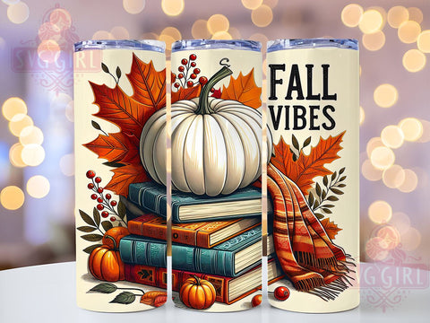 Fall Vibes Books Pumpkin 20oz Tumbler Wrap Sublimation Design, Straight Tapered Tumbler Wrap, Autumn Tumbler Png, Instant Digital Download Sublimation SvggirlplusArt 