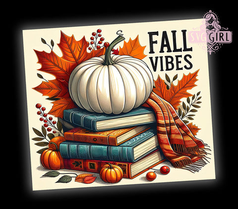 Fall Vibes Books Pumpkin 20oz Tumbler Wrap Sublimation Design, Straight Tapered Tumbler Wrap, Autumn Tumbler Png, Instant Digital Download Sublimation SvggirlplusArt 