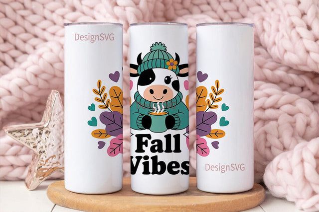 Fall Vibes Cow 20oz Tumbler Wrap Sublimation DesignSVG 
