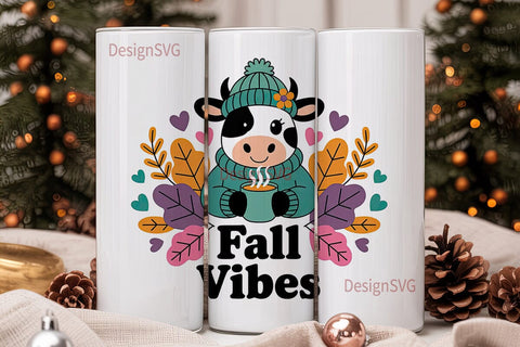 Fall Vibes Cow 20oz Tumbler Wrap Sublimation DesignSVG 