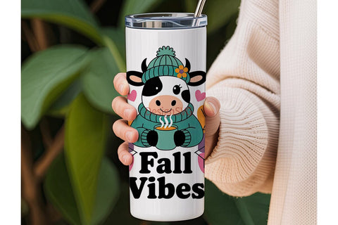 Fall Vibes Cow 20oz Tumbler Wrap Sublimation DesignSVG 