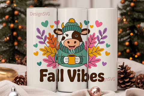 Fall Vibes Cow 20oz Tumbler Wrap Sublimation DesignSVG 