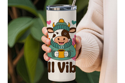 Fall Vibes Cow 20oz Tumbler Wrap Sublimation DesignSVG 