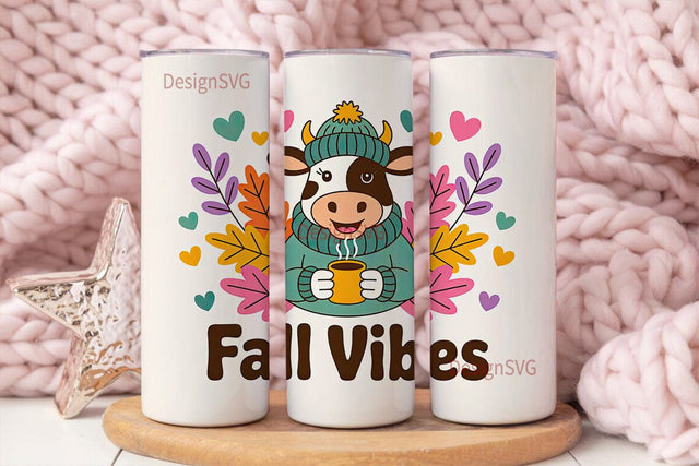 Fall Vibes Cow 20oz Tumbler Wrap Sublimation DesignSVG 