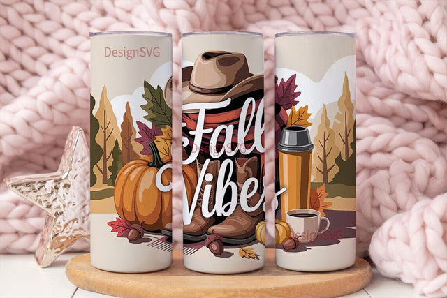 Fall Vibes Cowboy Tumbler Wrap Sublimation DesignSVG 