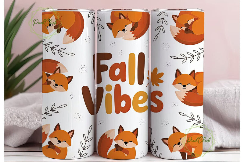 Fall Vibes Fox 20oz Tumbler Design Sublimation PixelChick 
