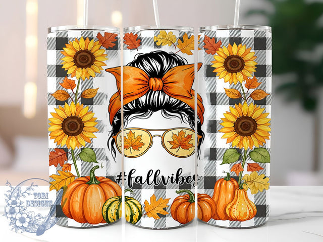Fall Vibes Glitter Sunflower Tumbler, Glitter Sunflower Tumbler, Messy Bun Tumbler, 20oz Tumbler Wrap, Sublimation Design, Autumn Tumbler, Custom Fall Tumbler Sublimation ToriDesigns 