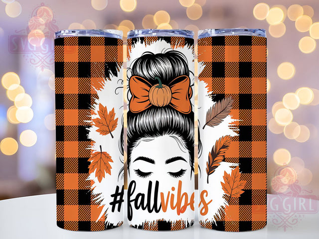 Fall Vibes Messy Bun Autumn Tumbler, Messy Bun Wrap, Autumn Girl Tumbler, 20oz Sublimation, Cozy Fall Mug, Pumpkin Spice Cup, Fall Hair Tumbler Sublimation SvggirlplusArt 