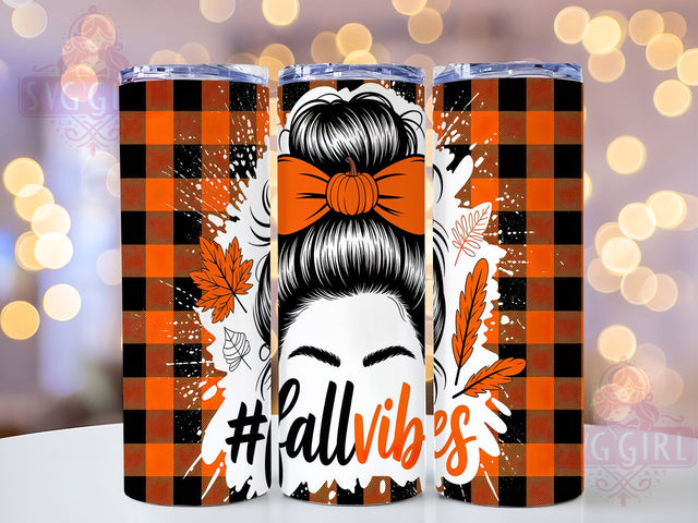 Fall Vibes Messy Bun Autumn Tumbler, Messy Bun Wrap, Autumn Girl Tumbler, 20oz Sublimation, Cozy Fall Mug, Pumpkin Spice Cup, Fall Hair Tumbler Sublimation SvggirlplusArt 