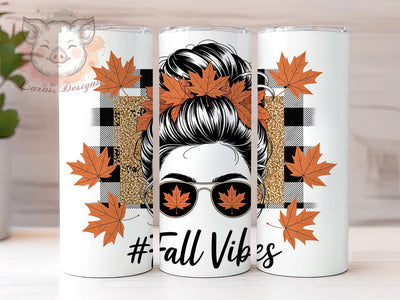Fall Vibes Messy Bun Tumbler, Autumn Hair Wrap, Cozy Fall Cup, 20oz Sublimation Wrap, Stylish Messy Bun Fall Tumbler, Seasonal Autumn Design Cup, Pumpkin Harvest Theme Wrap Sublimation Lara' s Designs 