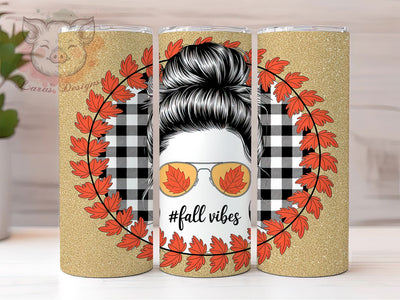 Fall Vibes Messy Bun Tumbler, Autumn Hair Wrap, Cozy Fall Cup, 20oz Sublimation Wrap, Stylish Messy Bun Fall Tumbler, Seasonal Autumn Design Cup, Pumpkin Harvest Theme Wrap Sublimation Lara' s Designs 